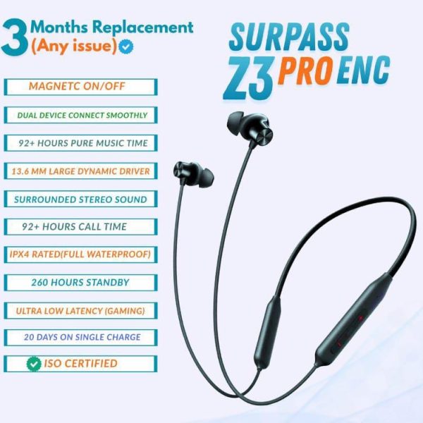 Surpass Z3 Pro ENC Bluetooth Neckband
