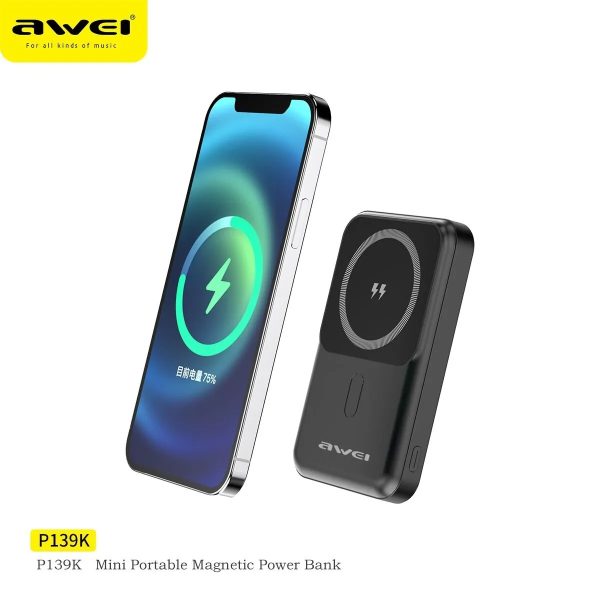 AWEI P139K 10000mAh Fast Charging 22.5W Power Bank 15W Wireless Magnetic With Stand