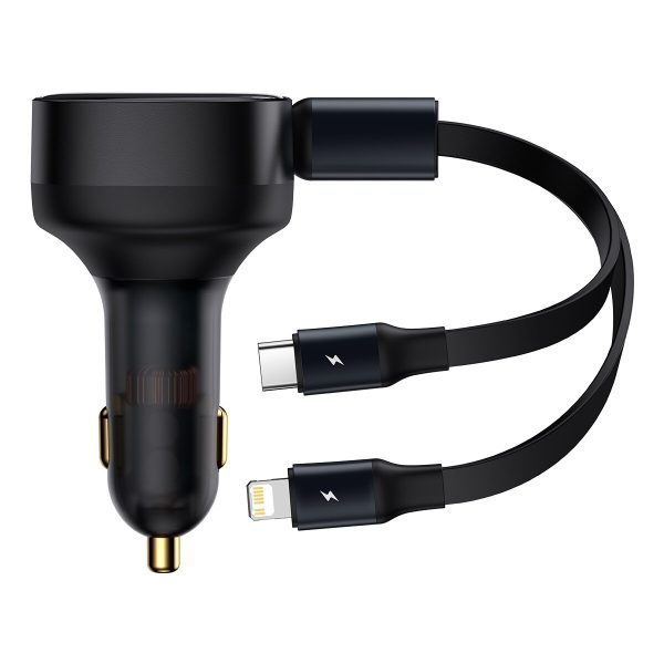 Baseus Enjoyment Retractable 2 in 1 Car Charger Type-C + Lightning 30W
