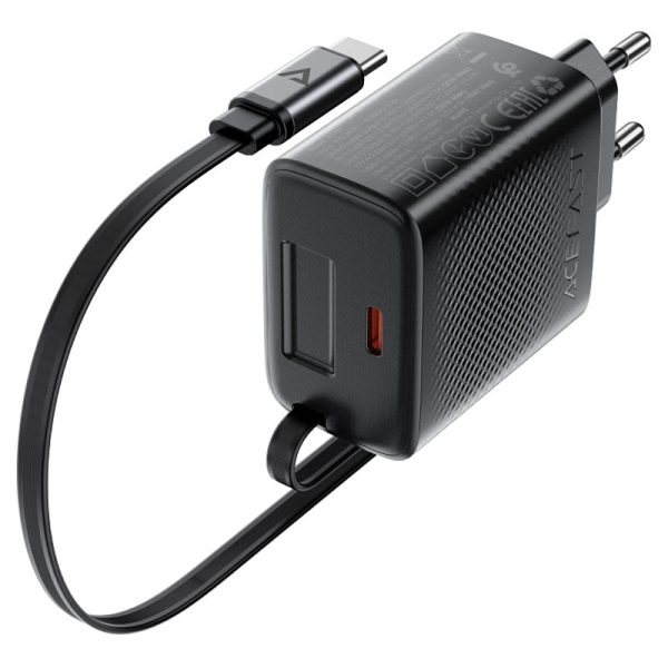 ACEFAST PD30W GaN Wall Charger with USB-C Retractable Cable (64cm) – A110