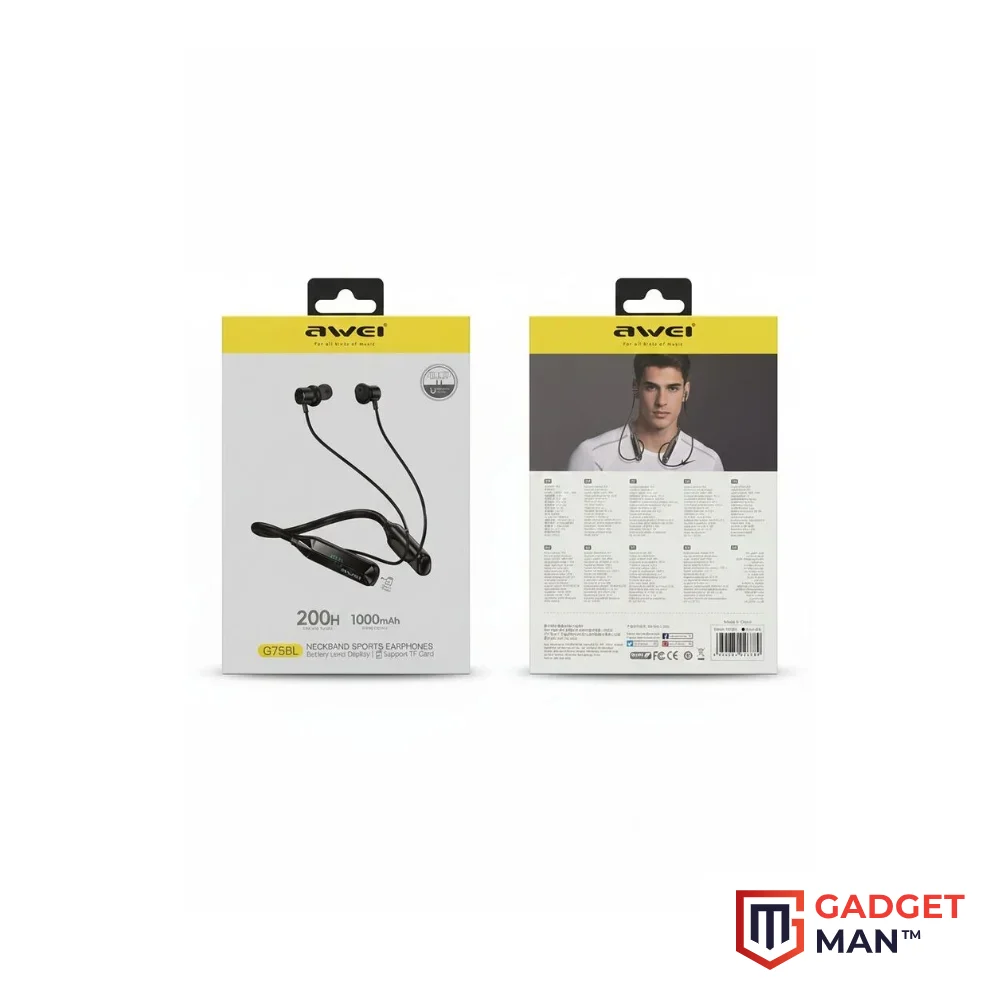 Awei G75BL 200Hour With Display Neckband Sports Earphones