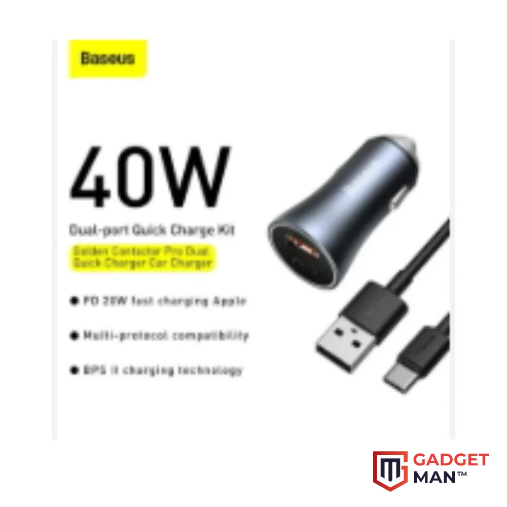 Baseus Golden Contactor Pro Dual Quick Charger Car Charger U+C 40W USB Type-C 5A 1.0m Cable Dark Gray