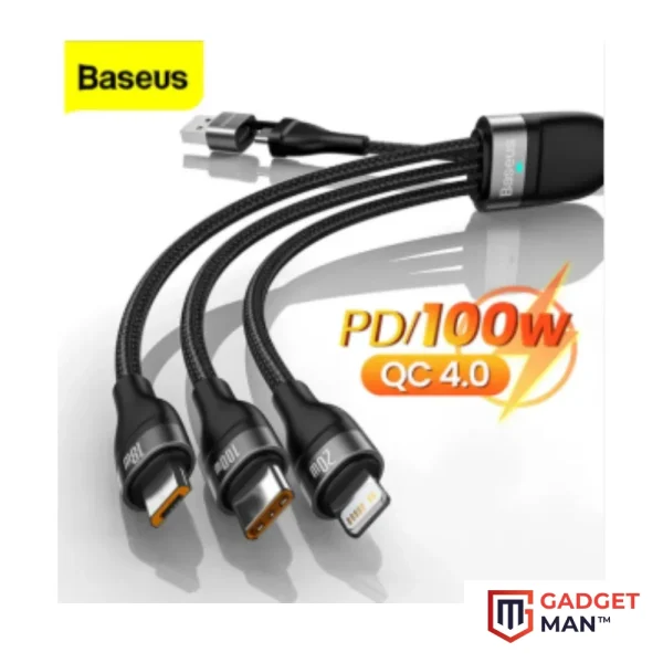 Baseus Two-for-three Fast Charging Cable (U+C to M+L+C) 100w-Black