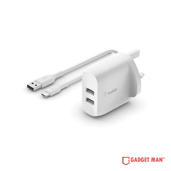Belkin Boostup Charge Dual USB-A Wall Charger 24W + USB-A to USB-C cable - 1M