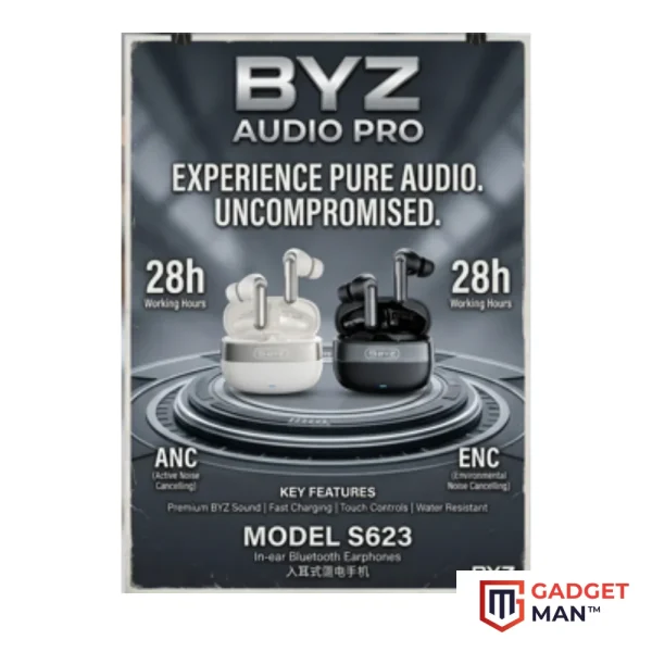 BYZ S623 True Wireless Earphones with Active Noise Cancelling ANC & ENC 28H Playtime