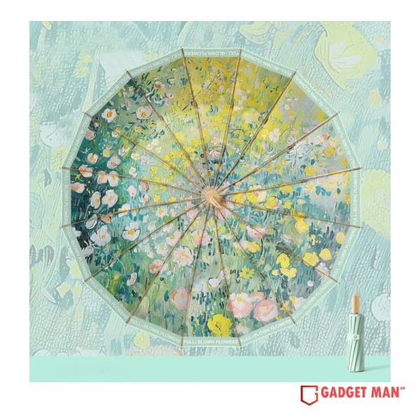Dark Eyebrow & Green Duckweed 16-Rib Print Umbrella
