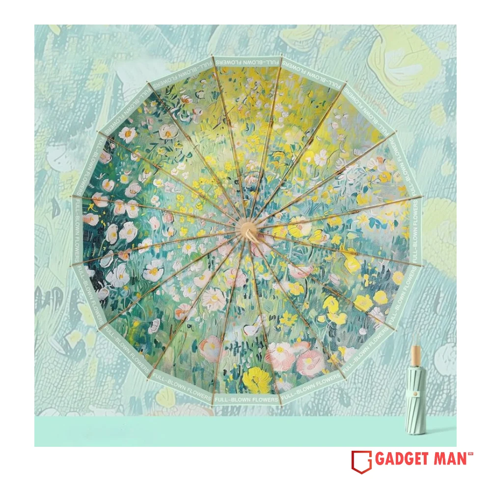 Dark Eyebrow & Green Duckweed 16-Rib Print Umbrella