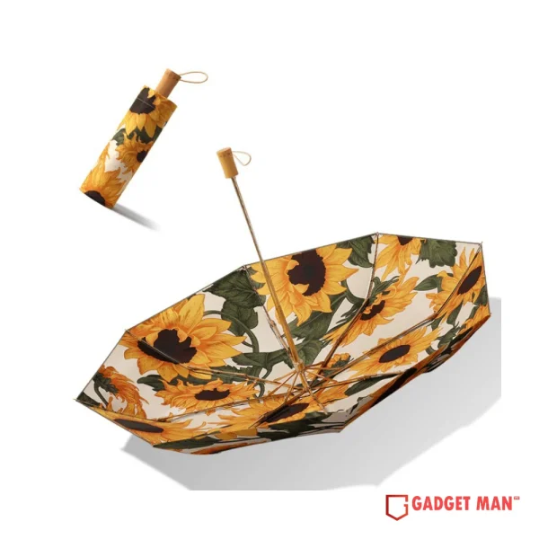 Double-Layer Floral Print 23-inch 8-Rib Tri-Fold Umbrella