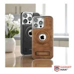 Metal MagSafe Jinduka Original Leather Stand Logo Hole Leather Case PU Leather Electroplated Bezel Case