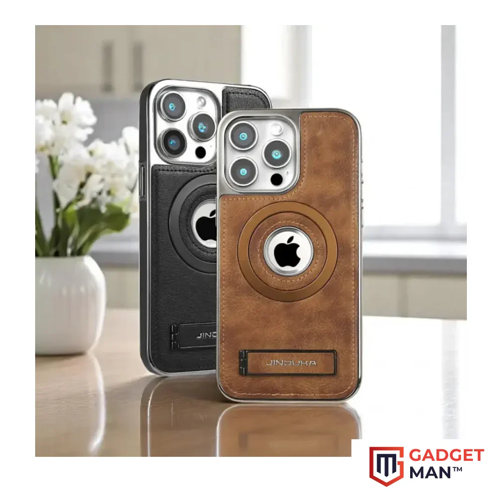metal-magsafe-jinduka-original-leather-stand-logo-hole-leather-case-pu-leather-e-gadgetman Metal MagSafe Jinduka Original Leather Stand Logo Hole Leather Case PU Leather Electroplated Bezel Case