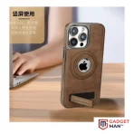 Metal MagSafe Jinduka Stand Logo Hole Leather Case PU Leather Electroplated Bezel Case
