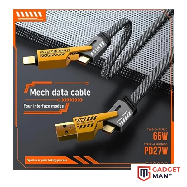 Multi USB Charging Cable 4 in 1, 1.2M Fast Charging Cable with USB A/USB C 65W Type-C and 27W PD Fast Charging Data Transfer Cable Compatible with All Phones