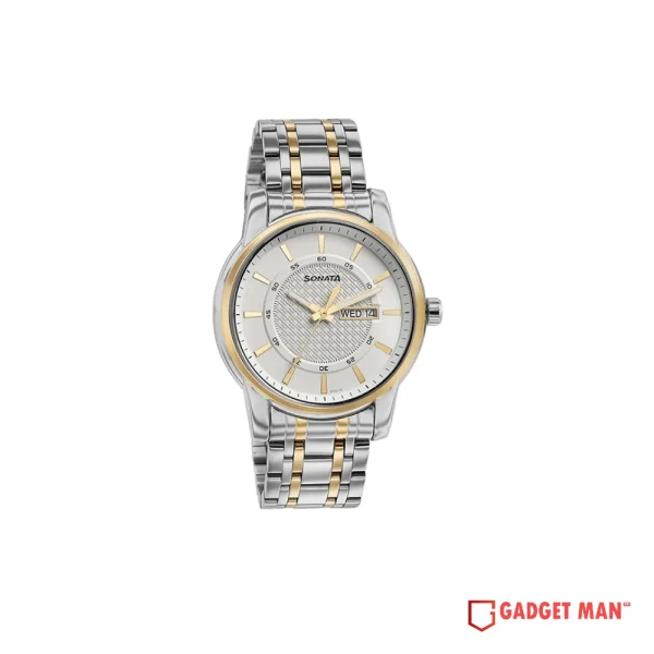 Sonata 77141BM01 Quartz Analog Stainless Steel Strap Men's Watch