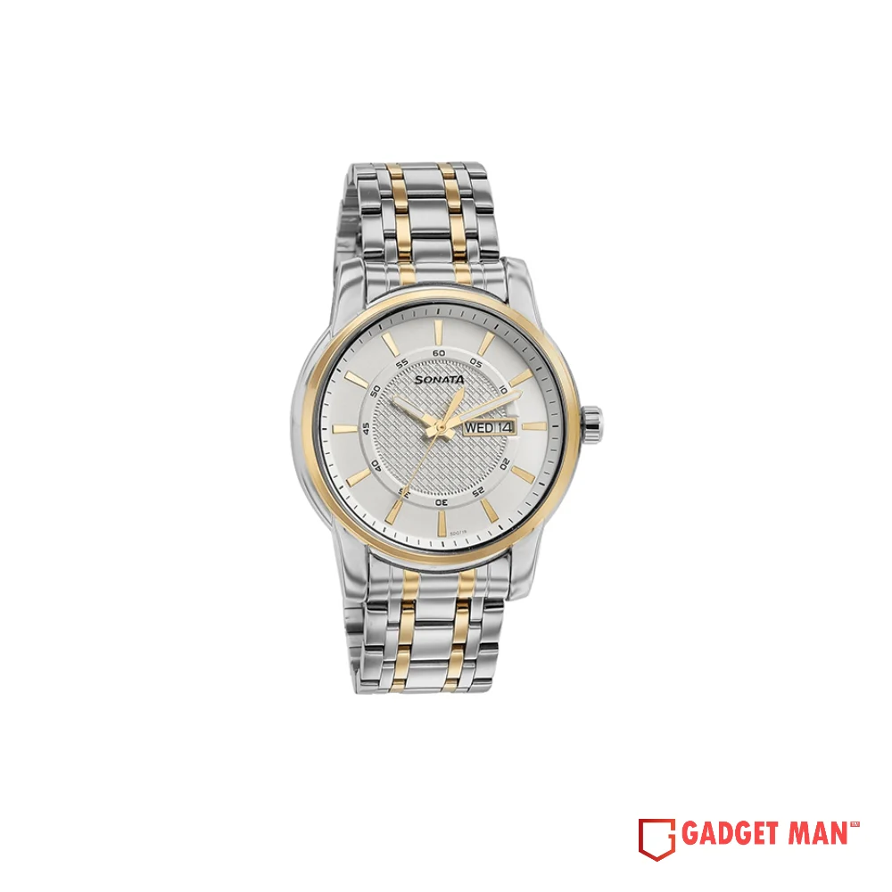 Sonata 77141BM01 Quartz Analog Stainless Steel Strap Men's Watch