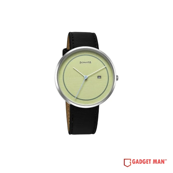 Sonata Ascent Quartz 77152SL04 Analog Date Leather Strap Men’s Watch