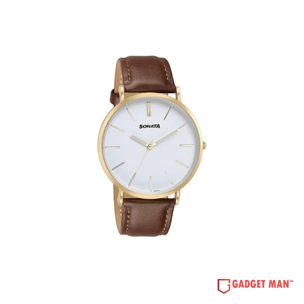 Sonata Quartz 77143YL01 Analog Leather Strap Men’s Watch