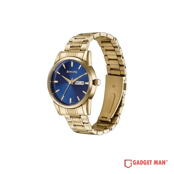 Sonata Quartz 77147YM01 Analog Day Date Stainless Steel Strap Men's Watch