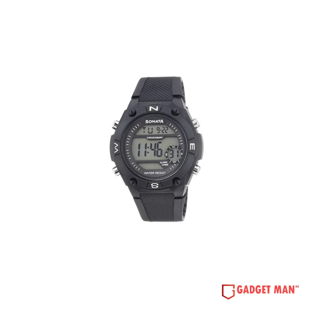 Sonata SF 77033PP04 Quartz Digital Day Date Plastic Strap Men's Watch