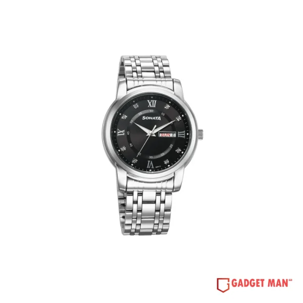Sonata Wedding Quartz 77157SM01 Analog Day Date Stainless Steel Strap Men's Watch