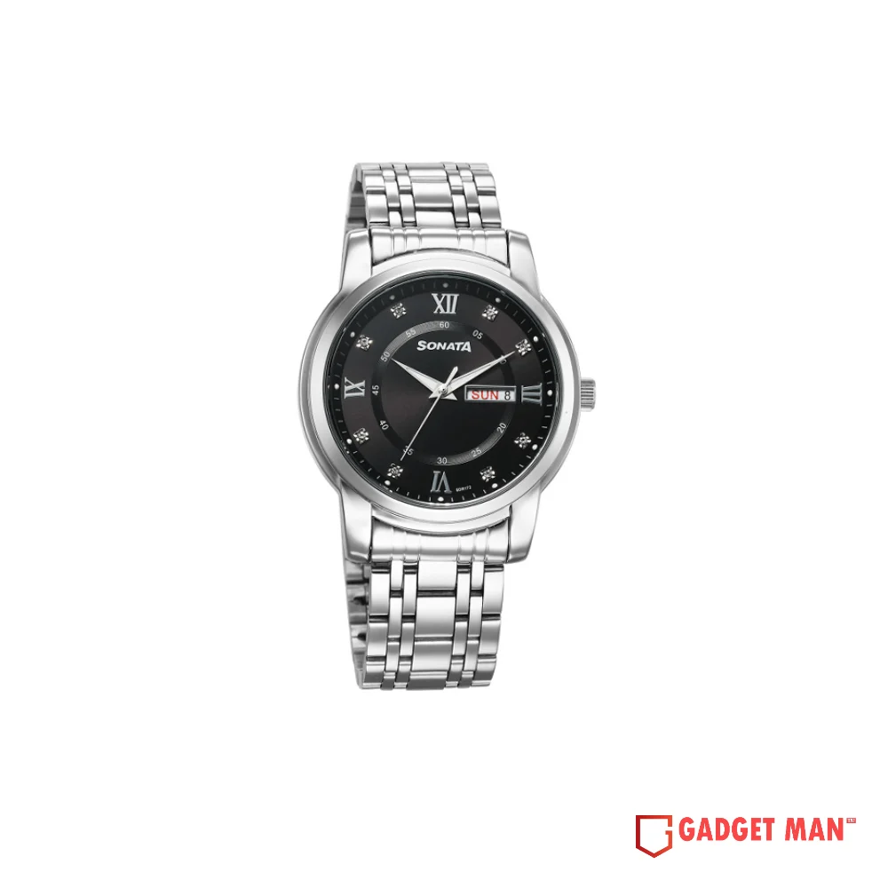 Sonata Wedding Quartz 77157SM01 Analog Day Date Stainless Steel Strap Men's Watch