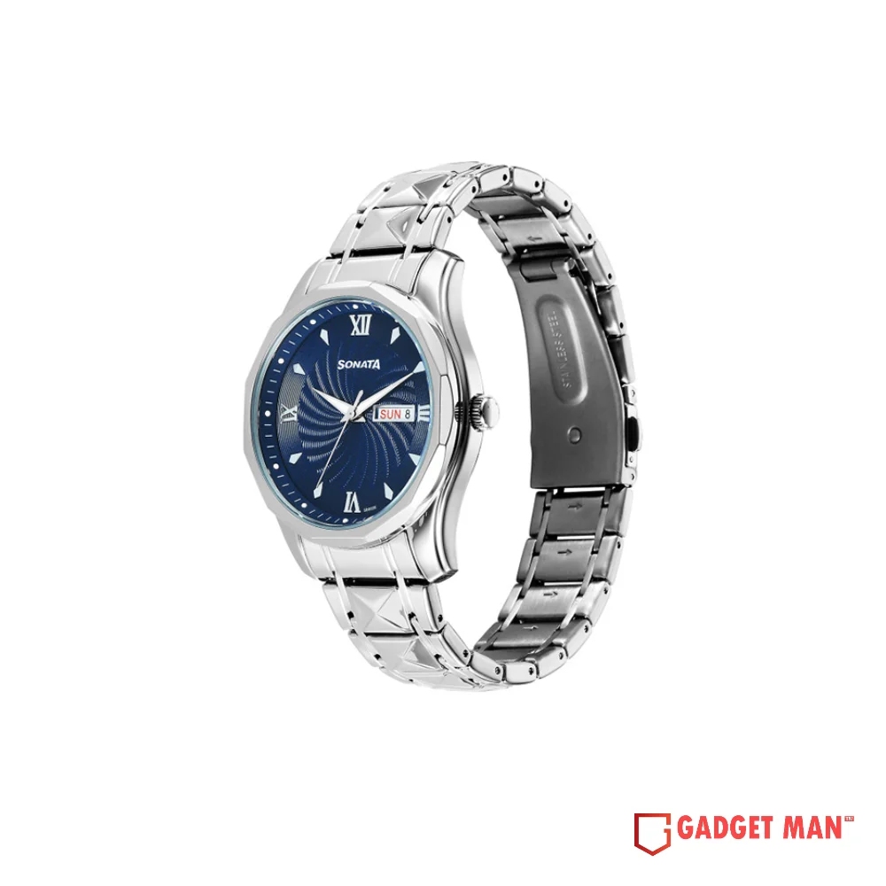 Sonata Wedding Quartz 77159SM01 Analog Day Date Stainless Steel Strap Men's Watch