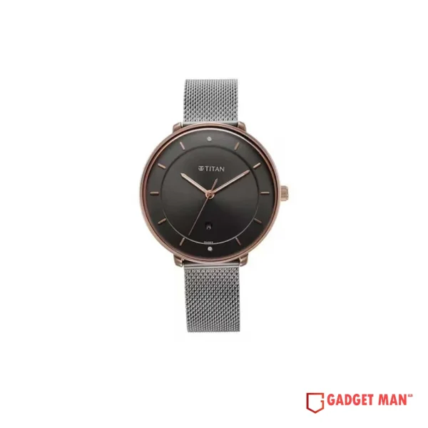 Titan 2651KM01 Noir Anthracite Quartz Analog Date Stainless Steel Strap Women’s Watch
