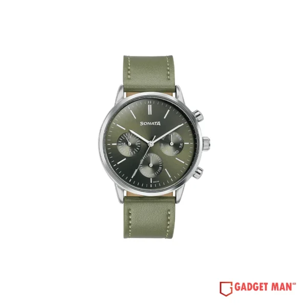 Titan Sonata Quartz 77139SL02 Multifunction Analog Leather Strap Men's Watch