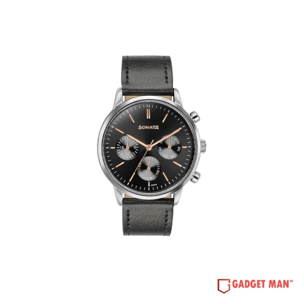 Titan Sonata Quartz 77139SL03 Multifunction Analog Leather Strap Men's Watch