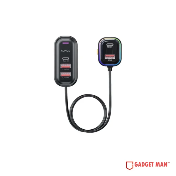 XUNDD XDCH-107 PD Fast Car Charger with Rear Seat Charging Ports - 30W